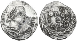 Ostrogothic Italy, Baduila (541-552). AR Half siliqua, in the name of Anastasius. Ticinum mint, 549/550-552 AD. Obv. IIN(?) IC- SIVS PP. Pearl-diademe...