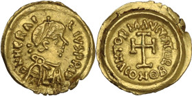 The Lombards in Tuscany. In the name of Heraclius (610-641). AV Tremissis, Tuscany circa 620-700 AD. Obv. DN HЄRACLIVS PP AVG. Diademed, draped and cu...