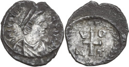 Justinian I (527-565). AR Quarter Siliqua. Carthage mint. Struck 533/4-537 AD. Obv. DN IVSTINIANVS PP AG. Pearl-diademed and cuirassed bust right. Rev...