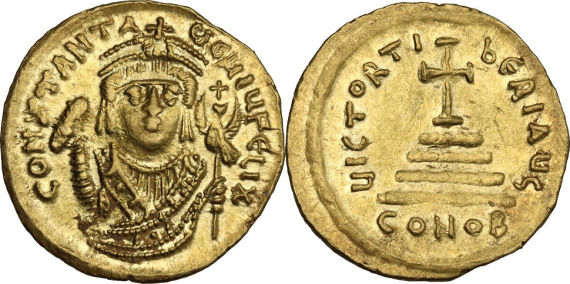 Tiberius II Constantine (578-582). AV Solidus, Constantinople mint. Obv. CONSTAN...