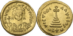 Tiberius II Constantine (578-582). AV Reduced (22 Siliquae) Solidus. Constantinople mint. Obv. dn TIbCONS TANT PP AVC. Crowned and cuirassed bust faci...