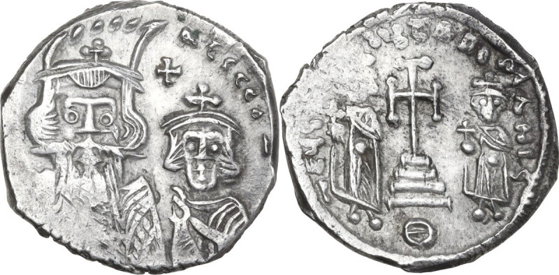 Constans II (641-668) with Constantine IV. AR Hexagram, Constantinople mint, 659...