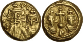 Constans II (641-668). AV Solidus, Carthage mint. Obv. Crowned and draped facing busts of Constans, holding globus cruciger, and Constantine IV. Rev. ...