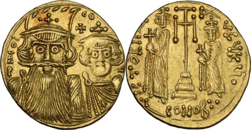 Constans II, with Constantine IV (641-668). AV Solidus. Syracuse mint, c. 661-66...