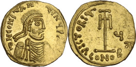 Constans II (641-668). AV Tremissis, Syracuse mint, 649-655 AD. Obv. ∂N CONSTAN-TIN[ς?]Ч P [P AV]. Diademed and draped bust right. Rev. VICTORIA [AVCI...