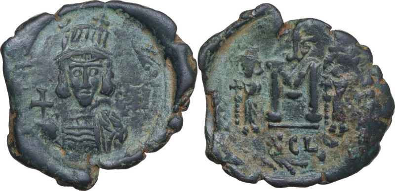 Constantine IV Pogonatus, with Heraclius and Tiberius (668-685). AE Follis. Syra...