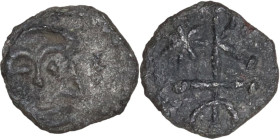 Byzantine-Papal. Constantine IV Pogonatus (668-685) and Pope St. Benedict. AR 1/8 Siliqua or 30 Nummi, Rome mint. Obv. No legend. Beardless bust facin...
