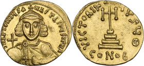 Anastasius II, Artemius (713-715 AD). AV Solidus. Constantinople mint, 9th officina. Obv. DN APTЄMIЧS A-NASTASIЧS MЧL. Crowned facing bust, wearing ch...