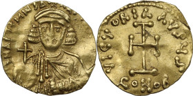 Anastasius II, Artemius (713-715). AV Solidus, Constantinople mint. Obv. D N ARTЄMIЧS A[NASTASIЧS MЧL]. Crowned and draped bust facing, holding globus...