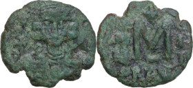 Anastasius II, Artemius (713-715). AE Follis. Ravenna mint, 715 AD. Obv. Crowned bust facing, wearing chlamys and holding globus cruciger. Rev. Large ...
