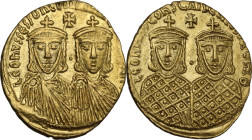 Leo IV the Khazar, with Constantine VI, Leo III and Constantine V (775-780). AV Solidus, Constantinople mint. Struck 778-780. Obv. LЄOҺ VS S ЄςςOҺ COҺ...