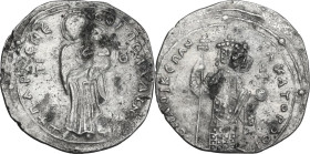 Romanus III Argyrus (1028-1034). AR MIliaresion, small module. Constantinople mint, c. 1030 (?) AD. Obv. +ΠAΡΘЄΝЄ COI ΠOΛVAINЄ. The Virgin, nimbate, s...