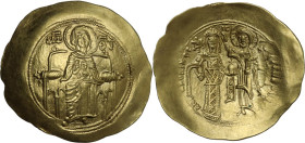 Andronicus I Comnenus (1183-1185). AV Hyperpyron. Constantinople mint. Obv. MP-ӨV. The Virgin enthroned facing, holding facing bust of the Holy Infant...