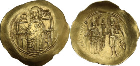 Isaac II, Angelus (1185-1195). AV Hyperpyron Nomisma, Constantinople mint. Obv. MHP (ligate) - ΘV across field. The Virgin enthroned facing, nimbate a...
