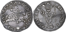 Ancona. Monetazione anonima pontificia (inizi del XVI sec. - 1532). Grosso. D/ Cavaliere galoppante verso destra con la spada brandita in atto di colp...