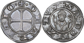 Arezzo. Repubblica (Sec. XIII-XIV). Grosso da 12 denari, III serie. D/ Croce patente. R/ Mezza figura di fronte di San Donato, mitrato, benedicente co...