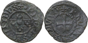 Foligno. Pio II (1458-1464), Enea Silvio Piccolomini. Picciolo. D/ Croce contenente cinque mezzelune. R/ Croce unghiata. CNI 16; M. 51; Berm. 388. MI....