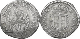 Genova. Dogi Biennali (1528-1797), III fase (1637-1797). Lira 1648, sigle IBN. D/ La Beata Vergine con Gesù Bambino benedicente in grembo regge scettr...