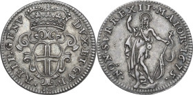 Genova. Dogi Biennali (1528-1797), III fase (1637-1797). Da 10 soldi 1675. D/ Stemma della città di Genova. R/ San Giovanni nimbato stante di fronte r...