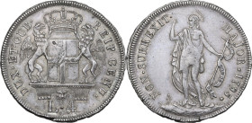 Genova. Dogi Biennali (1528-1797), III fase (1637-1797). Da 4 lire 1795. D/ Stemma della città di Genova. R/ San Giovanni stante su prato volto a sini...