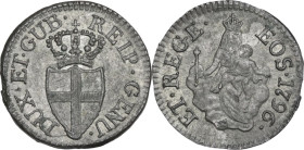 Genova. Dogi Biennali (1528-1797), III fase (1637-1797). Da 8 denari 1796. D/ Scudo della città di Genova. R/ La Beata Vergine coronata in cielo su nu...