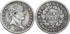 Genova. Napoleone Bonaparte (1805-1814). Demi franc o quarto di franco 1813 C L. D/ Testa a destra con corona di alloro. R/ DEMI FRANC entro corona d'...