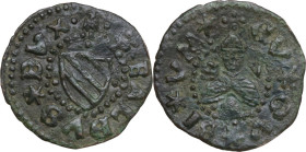 Gubbio. Guidobaldo I da Montefeltro (1482-1508). Picciolo. D/ Scudo feltresco tra punti. R/ Mezza figura di San Ubaldo mitrato di fronte; davanti, i c...