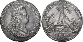 Livorno. Cosimo III de' Medici (1670-1723). Mezzo Tollero 1683. D/ Busto paludato a destra con corona dentata e lunga capigliatura; sotto, 1683. R/ Ga...