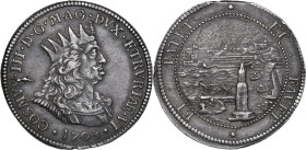 Livorno. Cosimo III de' Medici (1670-1723). Tollero 1703. D/ Busto corazzato a destra con corona dentata e lunga capigliatura. R/ Veduta del porto di ...