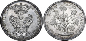 Livorno. Cosimo III de' Medici (1670-1723). Pezza della rosa 1707. D/ Stemma poligonale in cartella ad intagli e volute sormontata da corona dentata c...