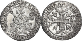 Napoli. Roberto d'Angiò (1309-1343). Gigliato. D/ Il Re coronato, seduto di fronte tra due protomi di leoni, tiene nella destra lo scettro gigliato e ...