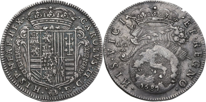 Napoli. Carlo II di Spagna (1674-1700). Tarì 1687. D/ Stemma di Spagna coronato ...