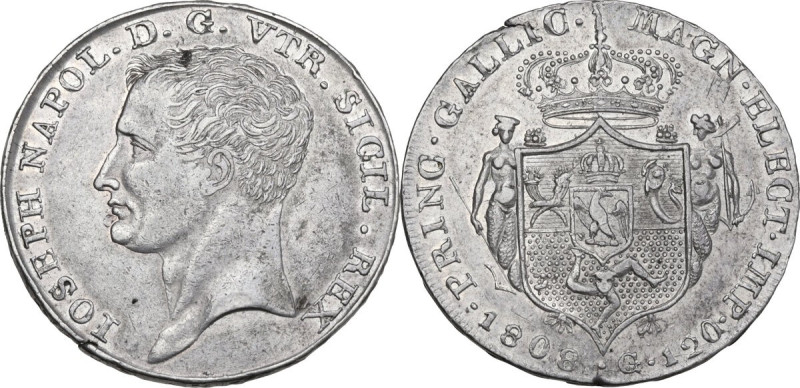 Napoli. Giuseppe Napoleone (1806-1808). 120 grana o piastra 1808. D/ Testa nuda ...