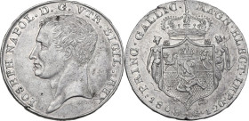 Napoli. Giuseppe Napoleone (1806-1808). 120 grana o piastra 1808. D/ Testa nuda a sinistra. R/ Stemma coronato fiancheggiato da due sirene. P/R 3; MIR...