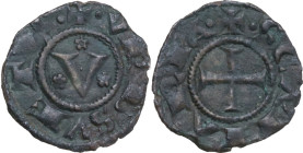 Orvieto. Repubblica autonoma (1256-1265). Denaro. D/ Grande V accostata da tre rosette. R/ Croce patente. CNI 1/6. MI. 0.51 g. 16.00 mm. RR. Di ottima...