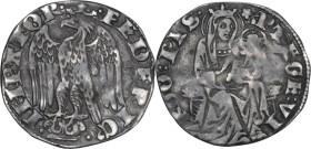 Pisa. Repubblica a nome di Federico II (1313-1406). Grosso da 2 soldi. D/ Aquila coronata ad ali spiegate volta a sinistra in piedi sopra a capitello....