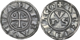 Ravenna. Anonime Arcivescovi (sec. XIII-XIV). Grosso. D/ Croce patente accantonata da globetto nel 1° e 4° quarto e trifoglio nel 2° e 3° quarto. R/ L...