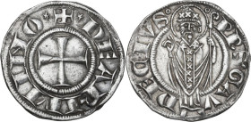 Rimini. Autonome (1250-1385). Grosso agontano. D/ Croce patente. R/ San Gaudenzio stante di fronte benedicente con la mano destra e con il pastorale n...