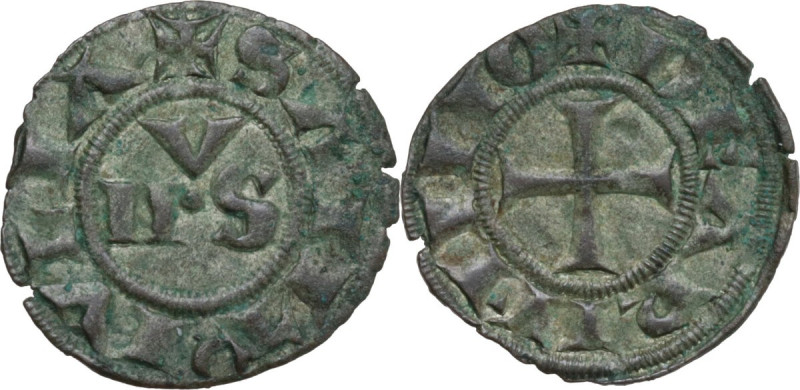 Rimini. Autonome (1250-1385). Denaro. D/ Le lettere (IVLIA) NVS disposte a trian...