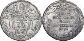 Roma. Innocenzo XI (1676-1689), Benedetto Odescalchi. Testone 1684. D/ Stemma Odescalchi sormontato da tiara e chiavi decussate. R/ MELIVS EST DARE QV...