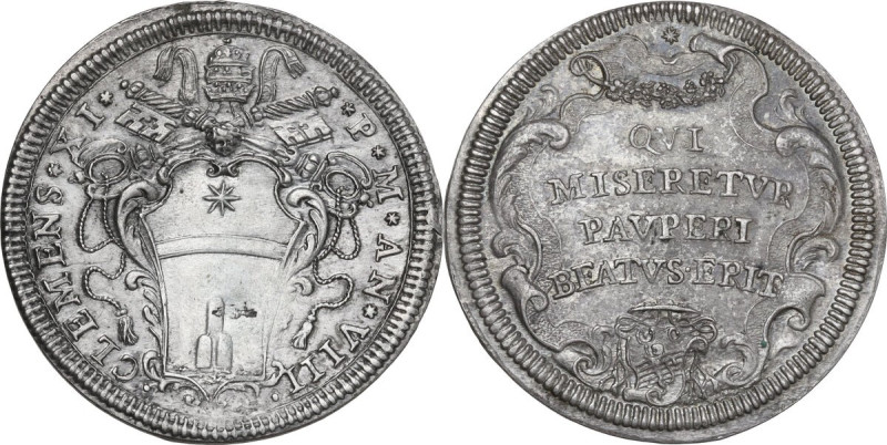Roma. Clemente XI (1700-1721), Giovanni Francesco Albani. Testone A. V. D/ Stemm...