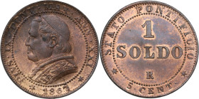 Roma. Pio IX (1846-1878), Giovanni Mastai Ferretti. Mezzo Soldo A. XXI 1867. D/ Busto a sinistra con zucchetto mozzetta e stola. R/ 1 SOLDO R su tre r...
