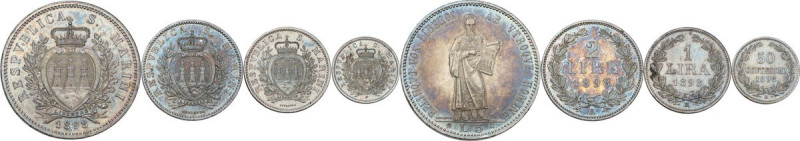 San Marino. Serie dei quattro (4) valori 1898 comprendenti il 5 lire, le 2 lire,...