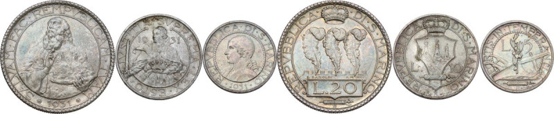 San Marino. Serie dei tre (3) valori 1931 comprendenti il 5 lire, il 10 lire e i...