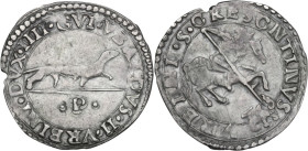 Urbino. Guidobaldo II della Rovere (1538-1574). Armellino o volpetta. D/ Armellino leggermente accovacciato volto a destra; sotto, in esergo, lettera ...