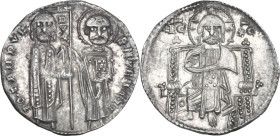 Venezia. Giovanni Dandolo (1280-1289). Grosso matapan. D/ San Marco, in piedi a destra, porge il vessillo al Doge stante a sinistra; lungo l'asta DVX....
