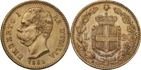 Umberto I (1878-1900). 20 lire 1882 oro rosso. Cf. Pag. (decimali) 578; MIR (Savoia) 1098f. AU. 6.43 g. 21.00 mm. SPL.