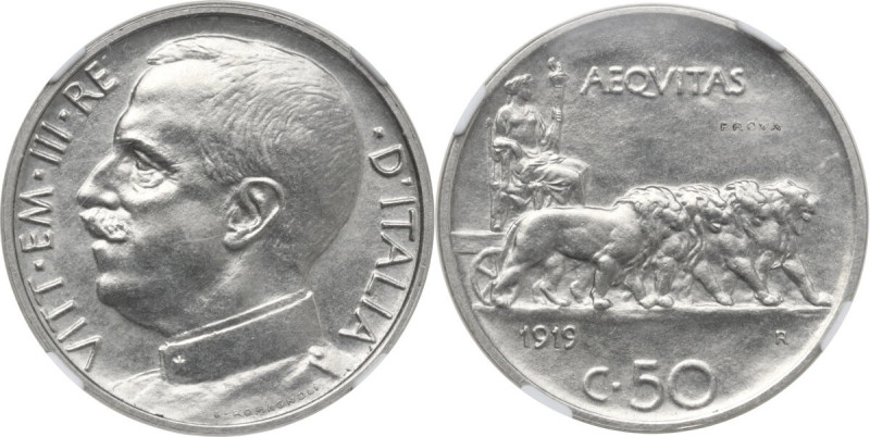 Vittorio Emanuele III (1900-1943). 50 centesimi 1919 PROVA. Pag. (prove) 277. NI...