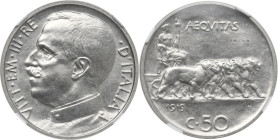 Vittorio Emanuele III (1900-1943). 50 centesimi 1919 PROVA. Pag. (prove) 277. NI. 23.00 mm. RR. Molto raro. Ex Meduno Collcetion. Encapsulated by NGC ...