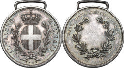 Medaglia d'argento al Valor Militare per la guerra contro l'impero d'Austria (1866). D/ Stemma coronato all'interno di due rami di alloro intrecciati....